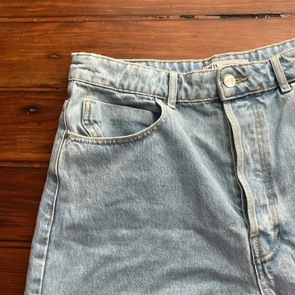 Zara long inseam hi rise button fly denim jean shorts sz 12